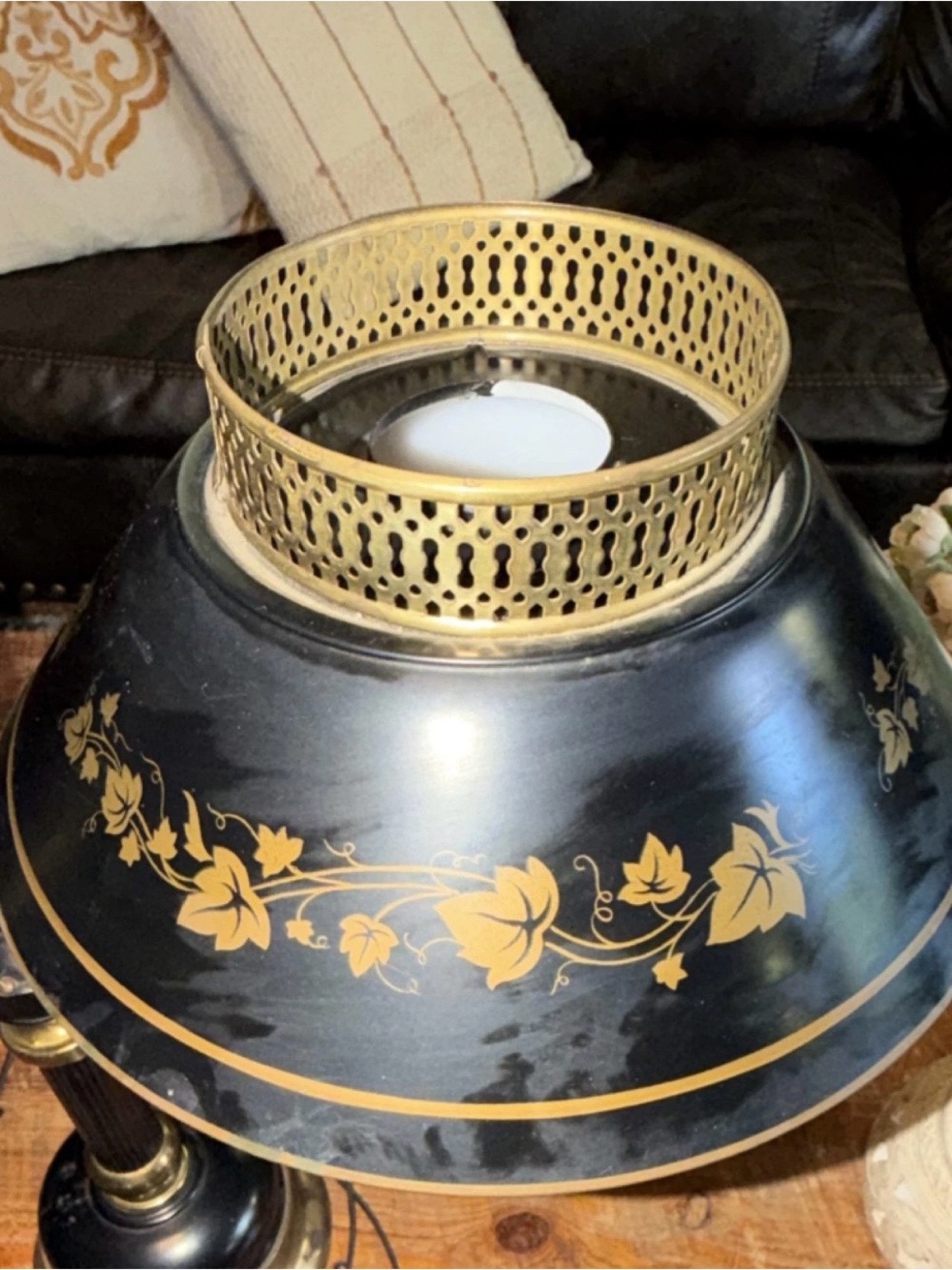 Bouillotte Lamp Vintage Black Gold Floral Shade Metal Empire Traditional Style - Picture 2 of 6